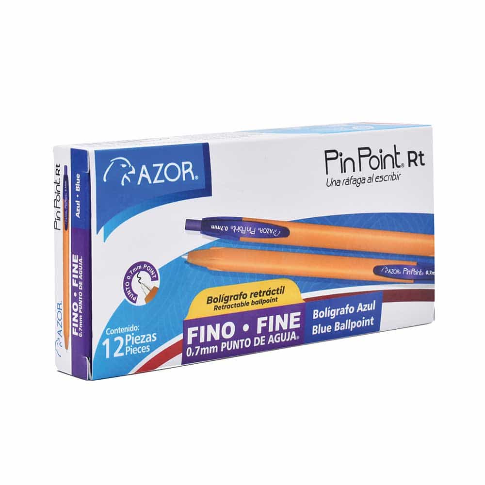 Bolígrafo Retráctil Azul Punto Fino 0.7 mm C/12 Pz