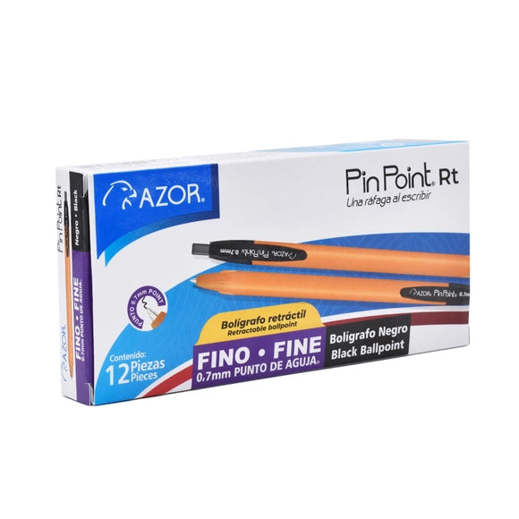 Bolígrafo Retráctil Negro Punto Fino 0.7 mm C/12 Pz