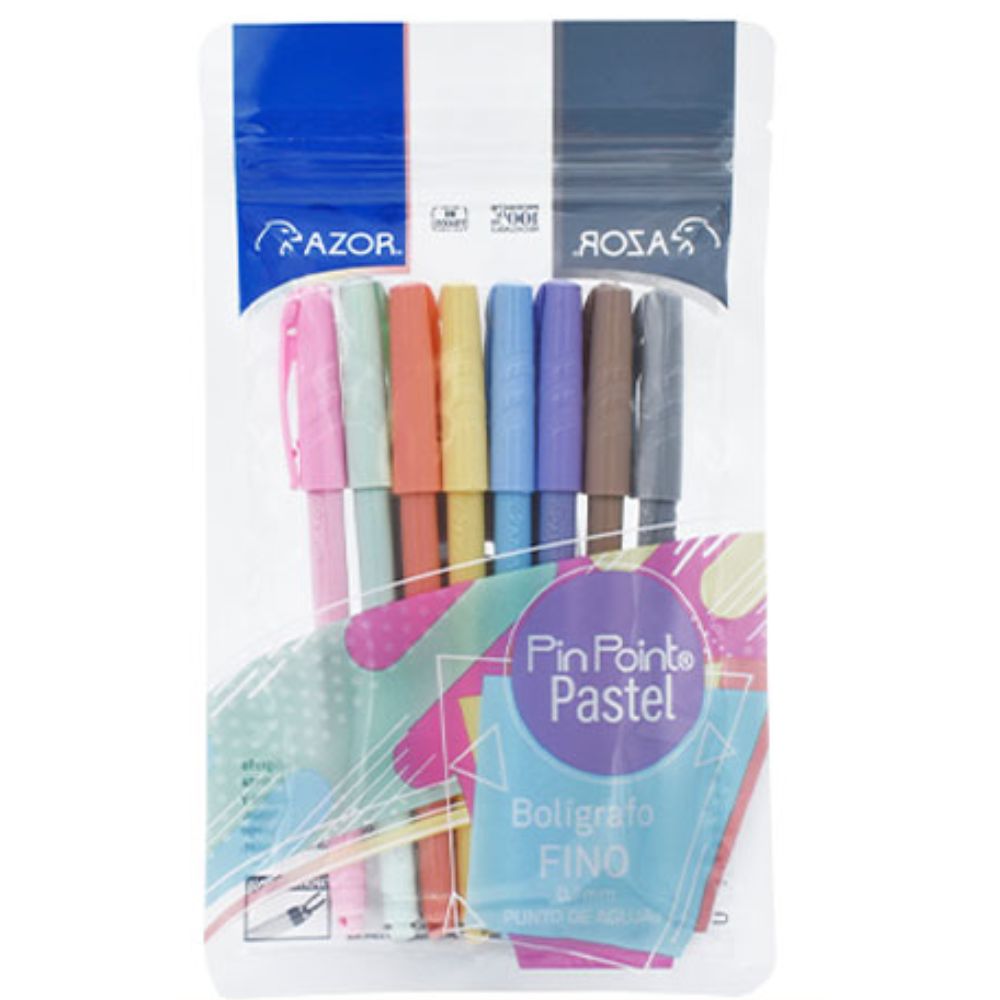 Bolígrafo Azor Punto Fino 0.7 mm Colores Pastel P/8 Pz