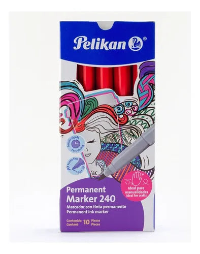Marcador Permanente 240 Pelikan Rojo C/10 Pz