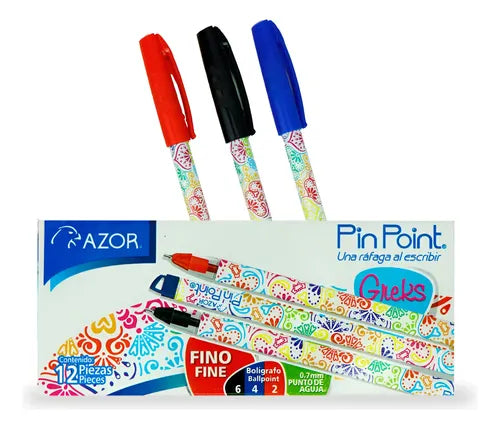 Bolígrafo Azor Con Diseño Colores Surtidos Punto Fino 0.7mm C/12 Pz