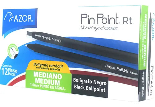 Bolígrafo Retráctil Negro Punto Medio 1.0 mm C/12 Pz