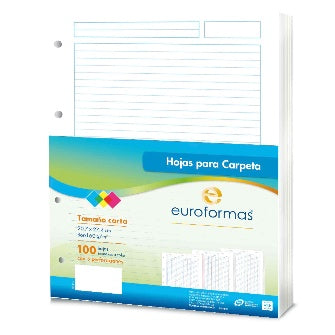 Hoja De Repuesto Para Carpeta Rayada P/100 Hojas