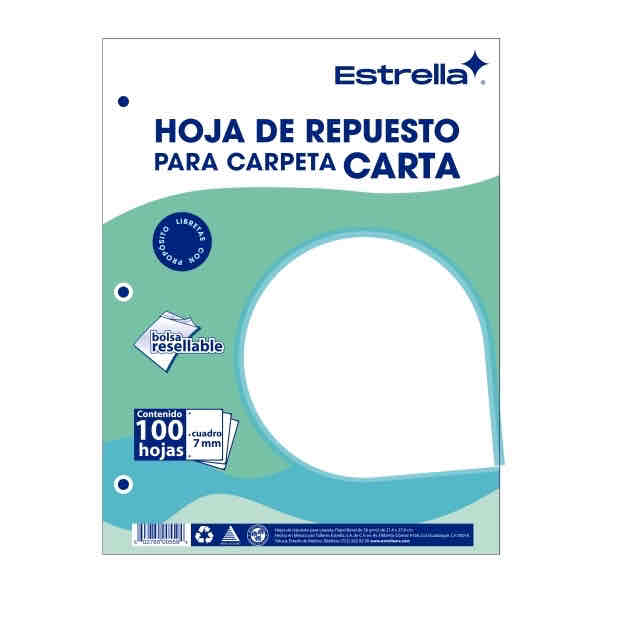 Hojas De Repuesto Para Carpeta Cuadro 7mm Estrella P/100 Hojas