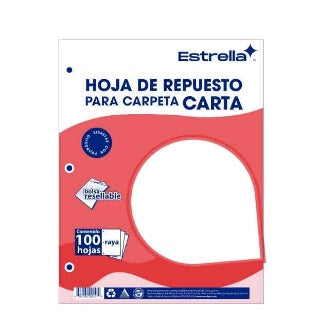 Hojas De Repuesto Para Carpeta Blanco Estrella P/100 Hojas