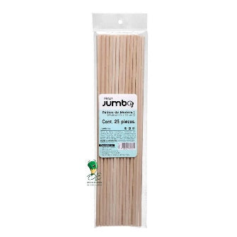 Palito De Madera Cilíndrico De 20 Cm, Bolsa Con 25 Pz