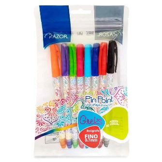 Bolígrafo Azor Con Diseño Colores Surtidos Punto Fino 0.7mm P/8 Pz