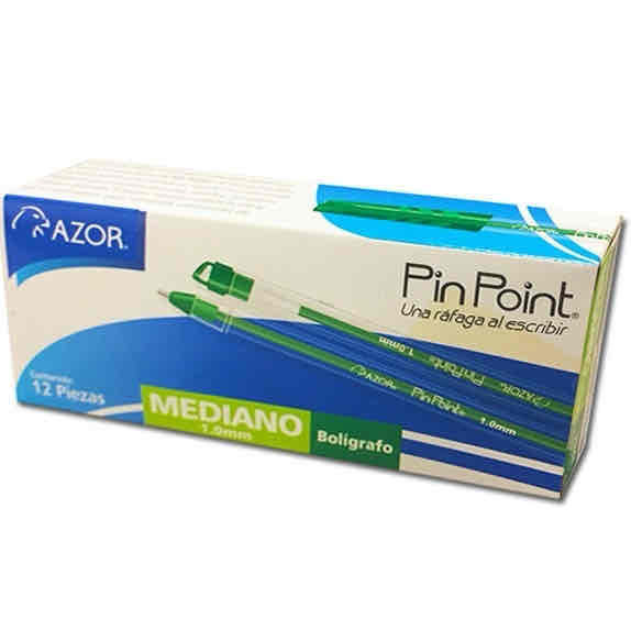 Bolígrafo Azor Punto Medio 1.00 mm Verde C/12 Pz