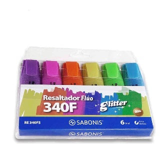Marcatextos Fluorescente Con Glitter P/6 Pz