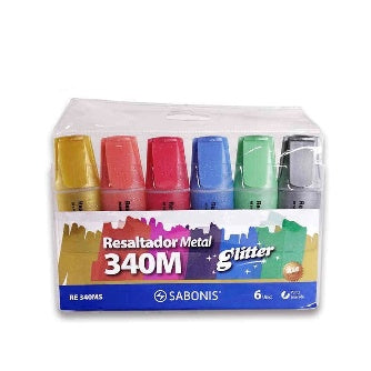 Marcatextos Colores Metalicos Con Gliter P/6 Pz
