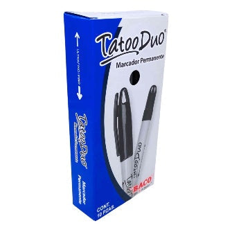 Marcador Permante Tatoo Duo Negro Baco C/10 Pz