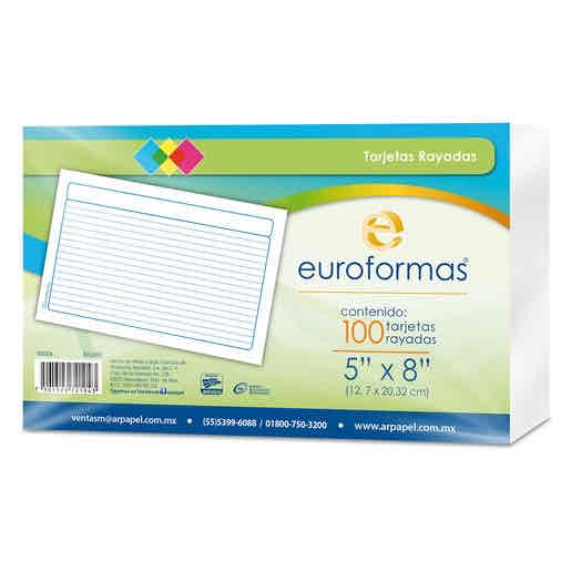 Tarjetas Bibliográficas Rayadas 3x5" P/100 Tarjetas