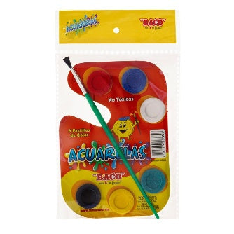 Acuarela Escolar 6 Colores Baco