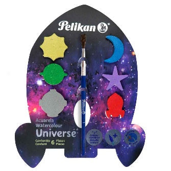 Acuarela Infantil Universo Con 6 Colores Metalicos Pelikan